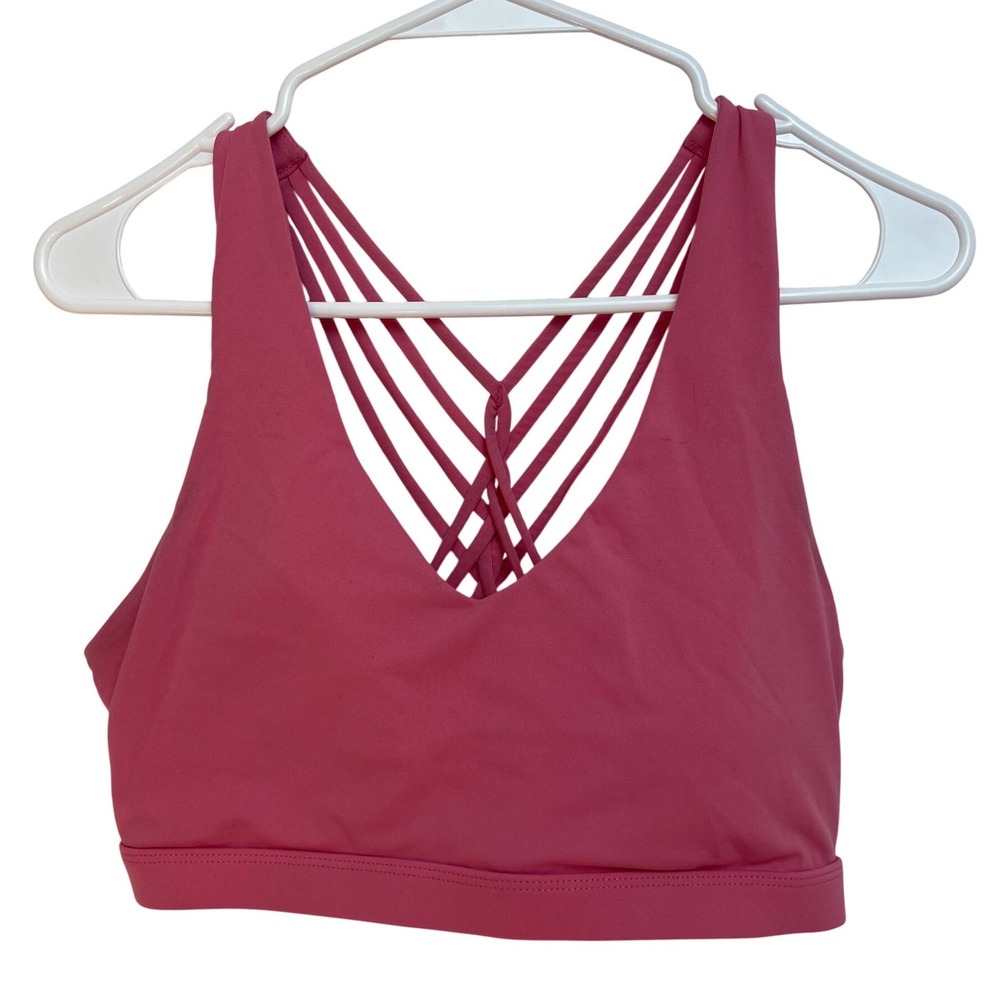 Fabletics Pink Strappy Back V-Neck Sports‎ Bra Medium Support Womens M Yoga Bold